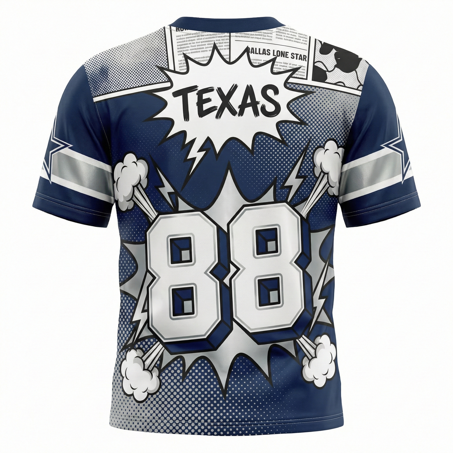 Unisex Dallas Lone Star Football Comic Style AOP Jersey - Texas Gridiron Hype Bootleg Shirt