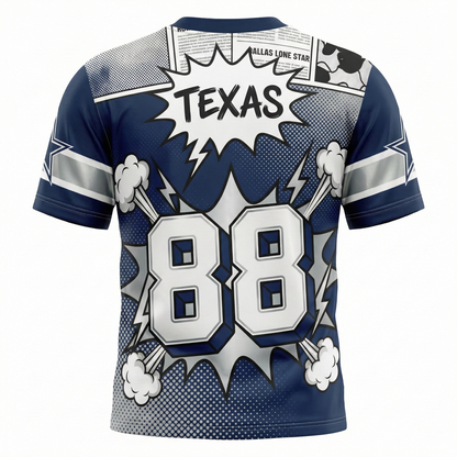 Unisex Dallas Lone Star Football Comic Style AOP Jersey - Texas Gridiron Hype Bootleg Shirt