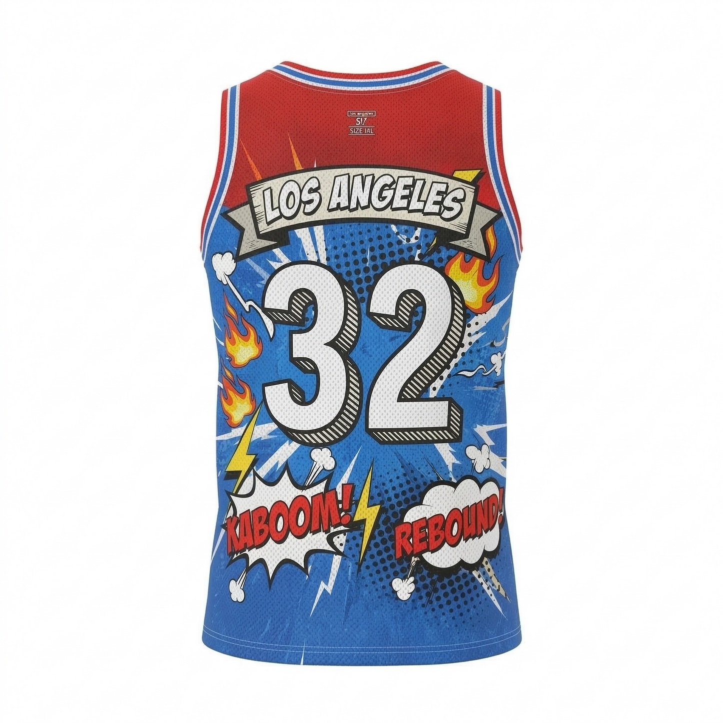 Custom Los Angeles Basketball Tank Top Jersey - Dynamic Comic Book Art Style AOP - Clip City Heritage Fan Apparel Unisex Red Blue