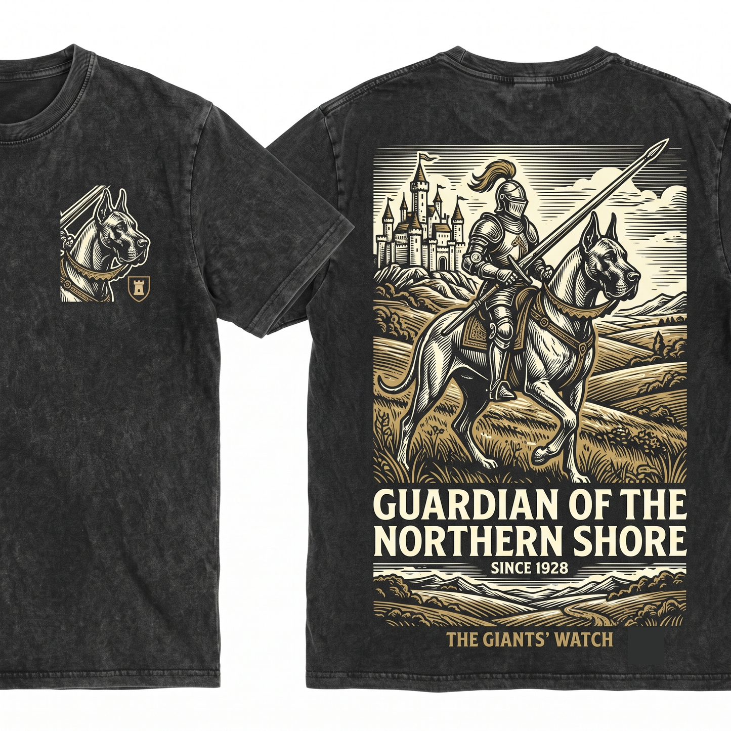 Retro 90s Medieval Great Dane Knight Graphic Tee Vintage Dark Art Grimdark Funny Dog Meme Unisex Heavyweight Garment-Dyed T-Shirt