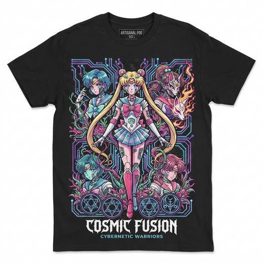 Vintage 90s Anime Style Graphic Unisex T-Shirt, Celestial Guardian Heavyweight Cotton Tee, Aesthetic Japanese Manga Art Shirt