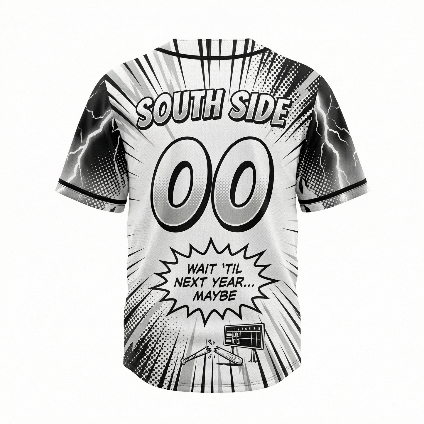 Unisex Chicago South Side Baseball Button-Up Jersey - Satirical Comic Style AOP Fan Shirt