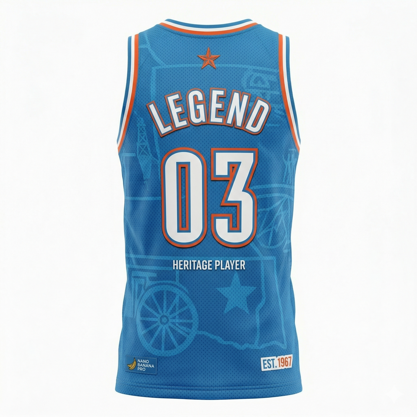 OKC Heritage Basketball Jersey - High-End Hoops Fan Apparel - Unisex Blue/Orange