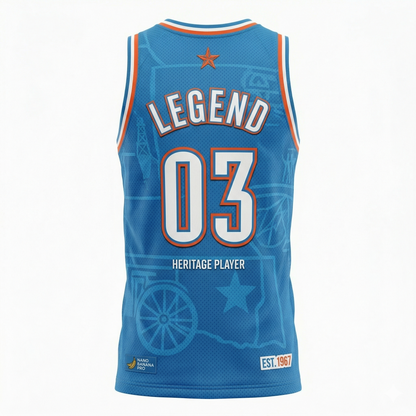 OKC Heritage Basketball Jersey - High-End Hoops Fan Apparel - Unisex Blue/Orange