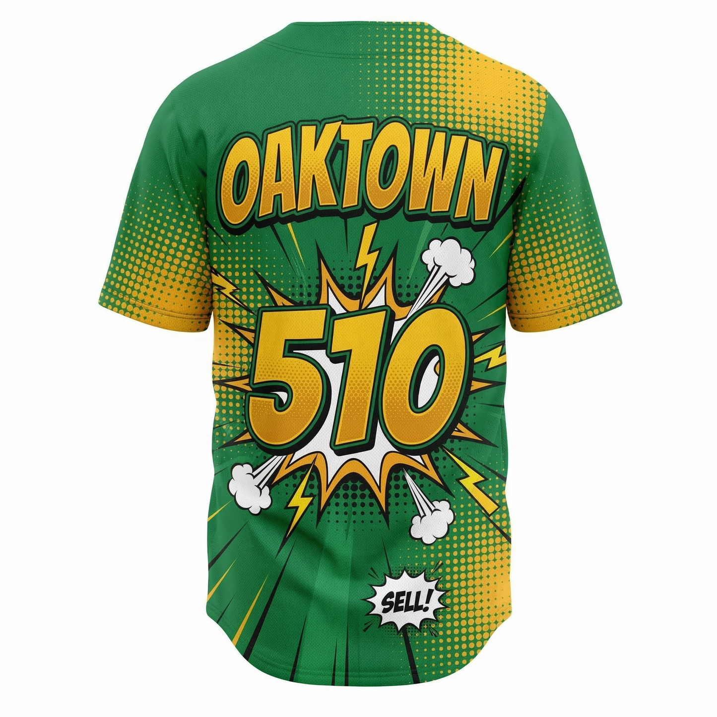 Unisex Oaktown Green & Gold Comic Style Baseball Jersey - Final Swing Edition AOP Button Down Shirt