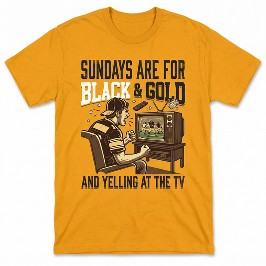 Funny Black and Gold Football Sunday Apparel | Ultimate Yinzer Fan Gear (T-Shirt, Hoodie, Sweatshirt)