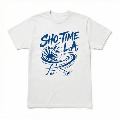 LA Baseball "ShoTime" New Era Fan Gear - Blue & White Japanese Graphic Tee, Hoodie, Sweatshirt