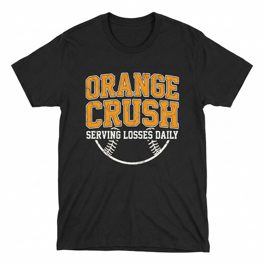 Baltimore Baseball Fan Apparel - "Orange Crush: Serving Losses Daily" Funny Slogan Graphic Tee, Hoodie