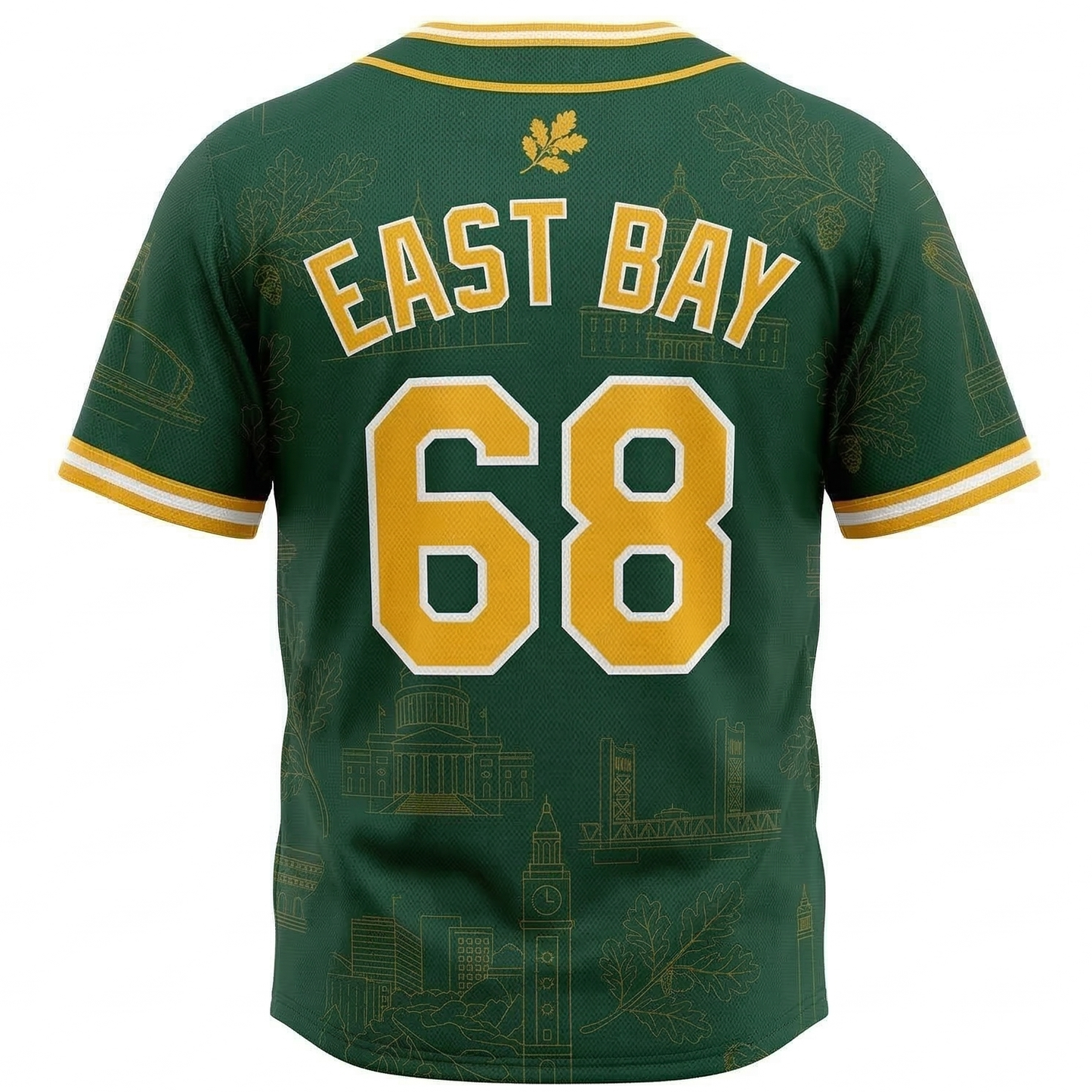 East Bay Heritage Green & Gold Baseball Jersey - Unisex Classic Button-Up AOP Shirt