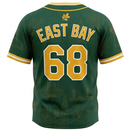 East Bay Heritage Green & Gold Baseball Jersey - Unisex Classic Button-Up AOP Shirt