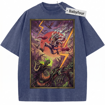 Anime Pirate Captain vs Dragon Emperor Vintage Graphic Tee - Retro Manga Graphic Unisex T-Shirt