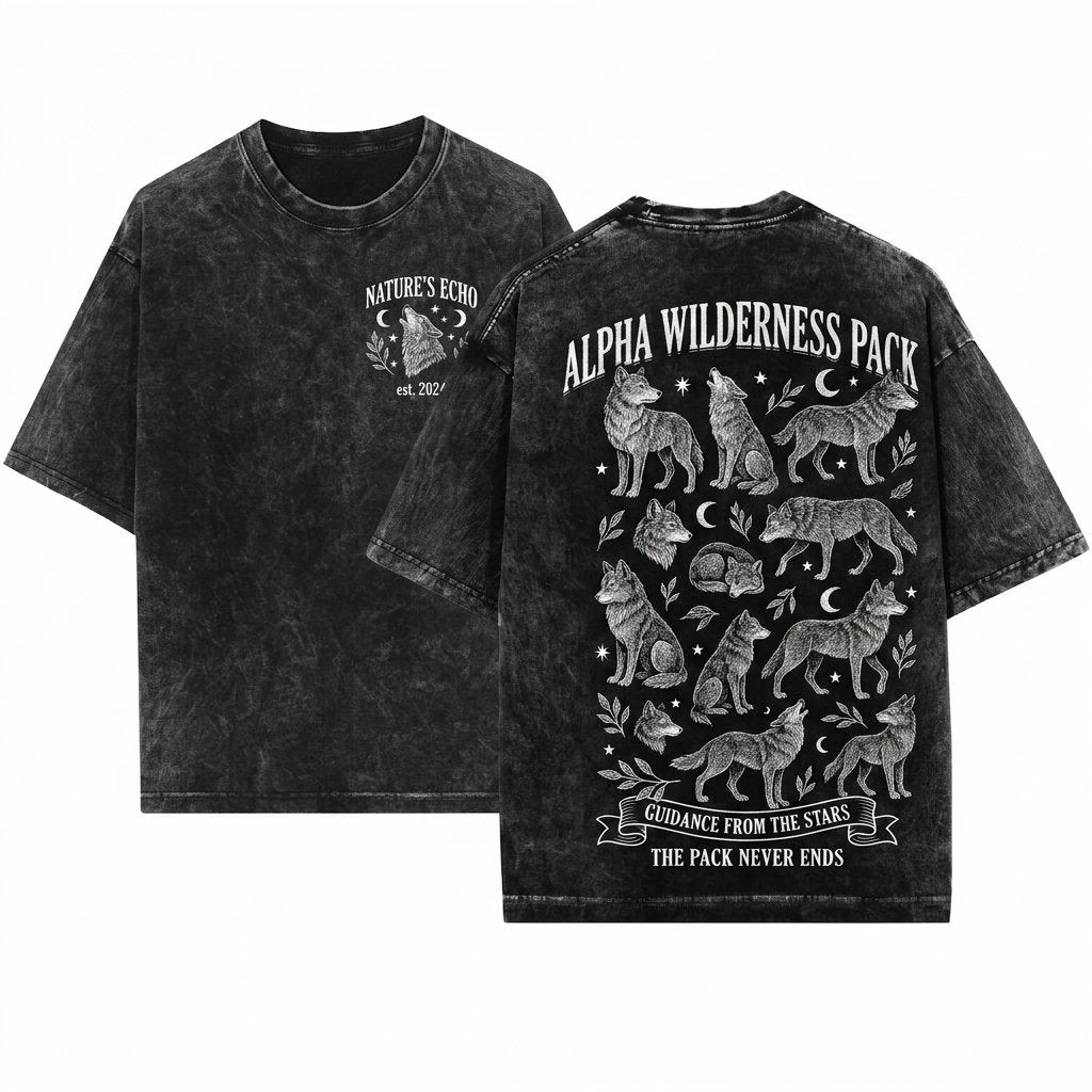 Wolf Vintage Full Moon Woodland Wildlife Howling 90s Animal Nature Forest Retro Unisex Wash T-Shirt