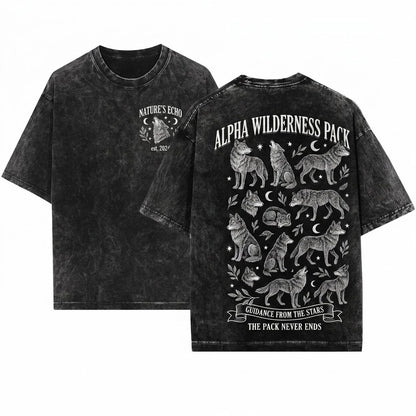 Wolf Vintage Full Moon Woodland Wildlife Howling 90s Animal Nature Forest Retro Unisex Wash T-Shirt