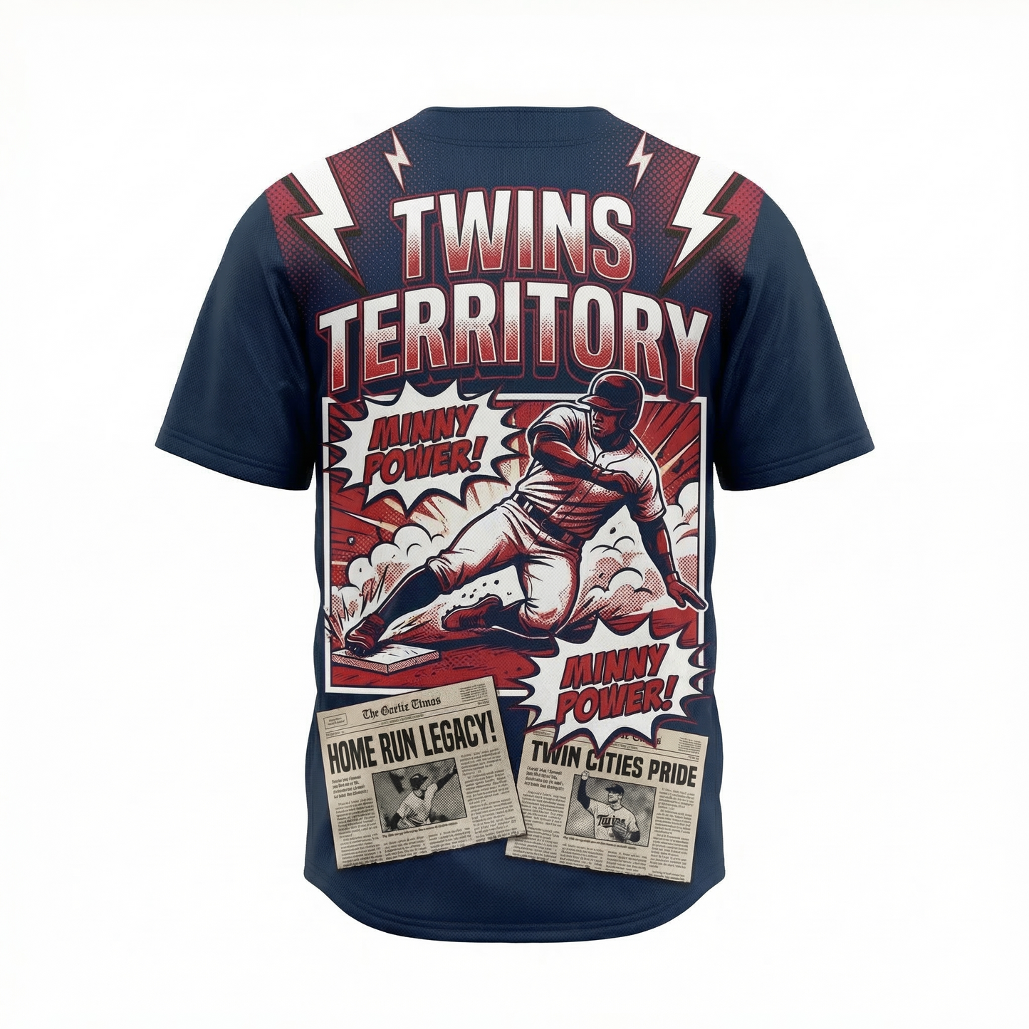 Unisex Twin Cities Vintage Comic Baseball Jersey - Minny Retro 90s Streetwear Button-Up AOP Shirt