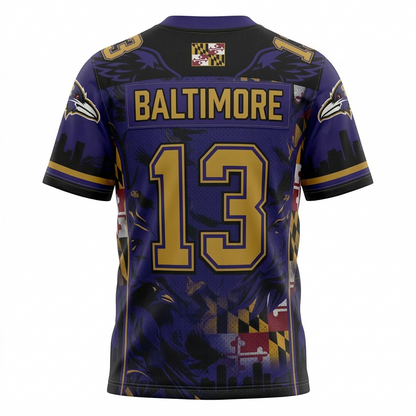 Unisex Charm City Gridiron Legacy Football Jersey AOP - Premium Purple & Black Athletic Apparel