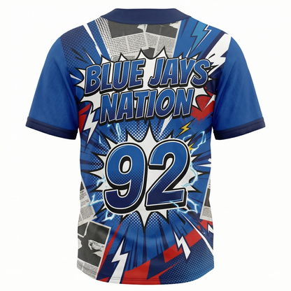Unisex Toronto North Blue Bird Baseball Jersey - 90s Comic Bootleg AOP Button Down Shirt - Trending Home Run Graphic