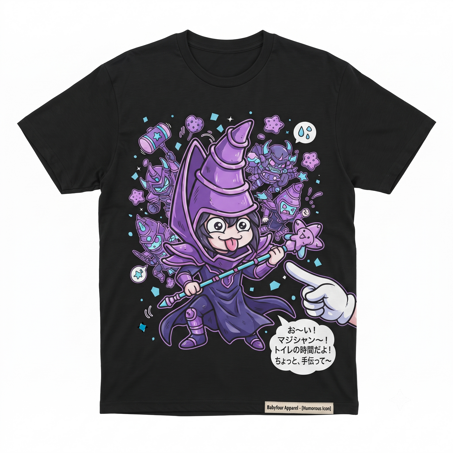 Anime Fantasy Graphic Tee, Purple Magic Warrior Design, Japanese Streetwear Shirt, Unisex Casual Crewneck Cotton Top