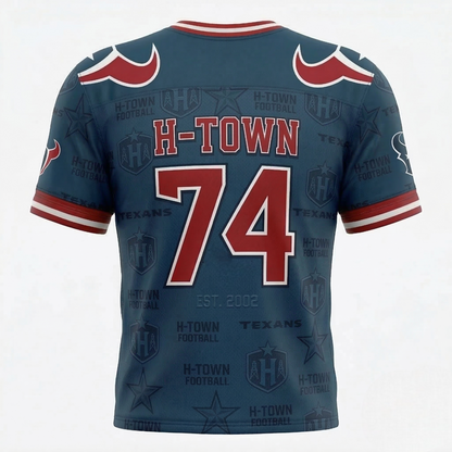 Unisex H-Town Pro Football Jersey - Premium All-Over Print Deep Blue Gridiron Fan Apparel