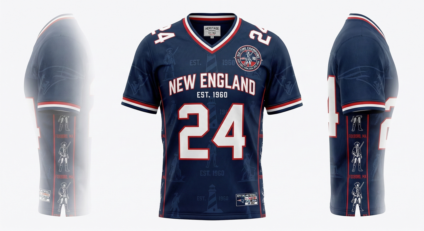 New England Football Heritage Jersey | Retro Patriots AOP Sport Shirt - Classic 6x Champion