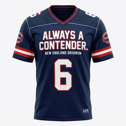 New England Gridiron 'Always A Contender' Slogan Football Jersey - Sports Apparel AOP Tee