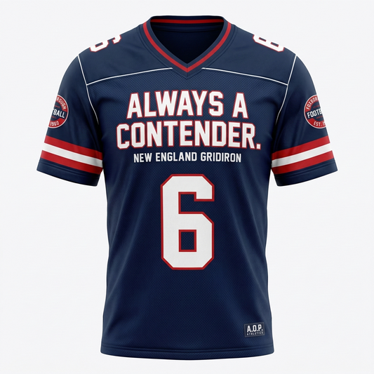 New England Gridiron 'Always A Contender' Slogan Football Jersey - Sports Apparel AOP Tee