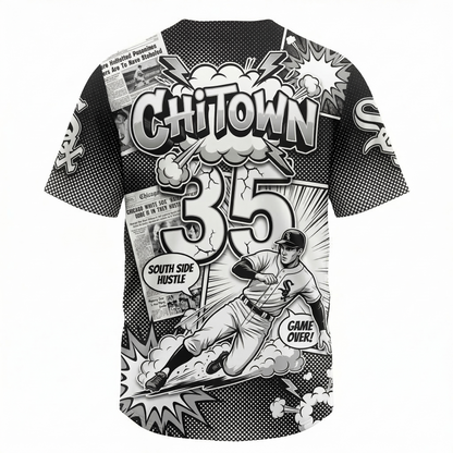 Southside Chicago Baseball Heritage Comic Style AOP Button-Up Jersey - Windy City Unisex Sports Shirt