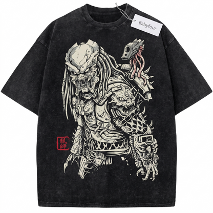 Vintage Sci-Fi Space Monster vs Alien Hunter Graphic Unisex T-Shirt