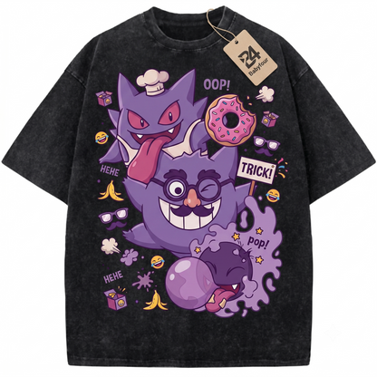 Vintage Ghost Trio Anime Graphic Tee Retro Shadow Monster Unisex T-Shirt