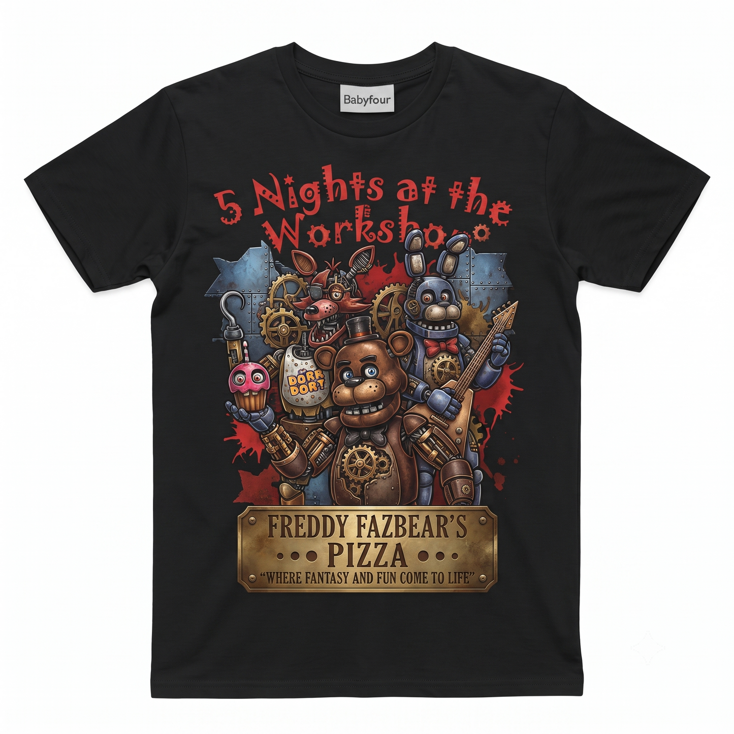 Unisex Horror Gaming Graphic T-Shirt – Retro Style Animatronic Print Cotton Crewneck Tee