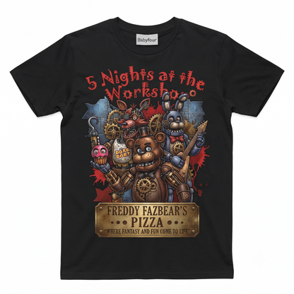 Unisex Horror Gaming Graphic T-Shirt – Retro Style Animatronic Print Cotton Crewneck Tee