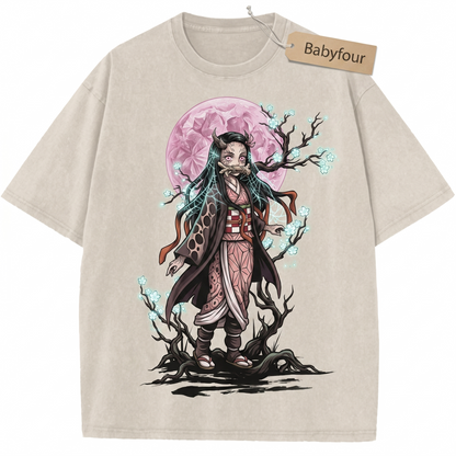 Vintage Japanese Anime Demon Sister Unisex T-Shirt, Retro Bamboo Muzzle Girl Graphic Tee