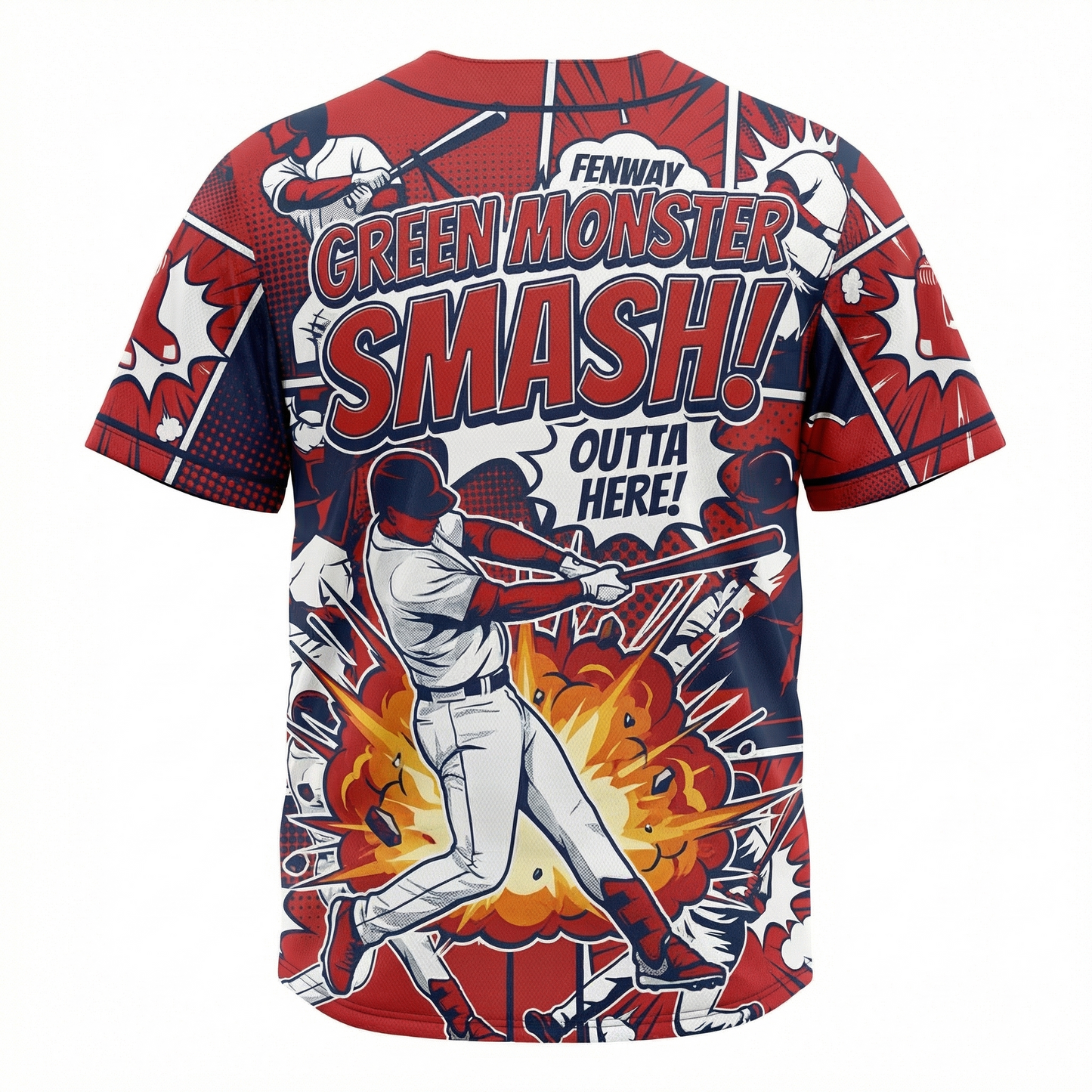 Beantown Baseball Comic Book Style Button-Up Jersey - Dynamic Home Run Hype Shirt Unisex AOP