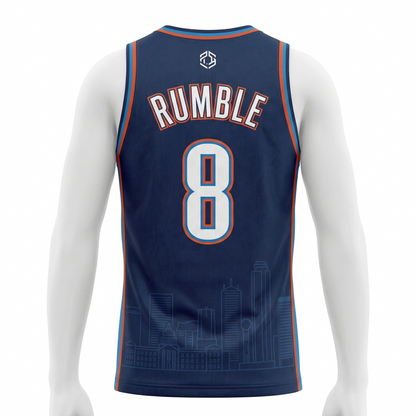 Retro Hoops OKC Loud City Men's All-Over Print Basketball Jersey - Unisex Blue & Orange Heritage Standard Hype Graphic Tee