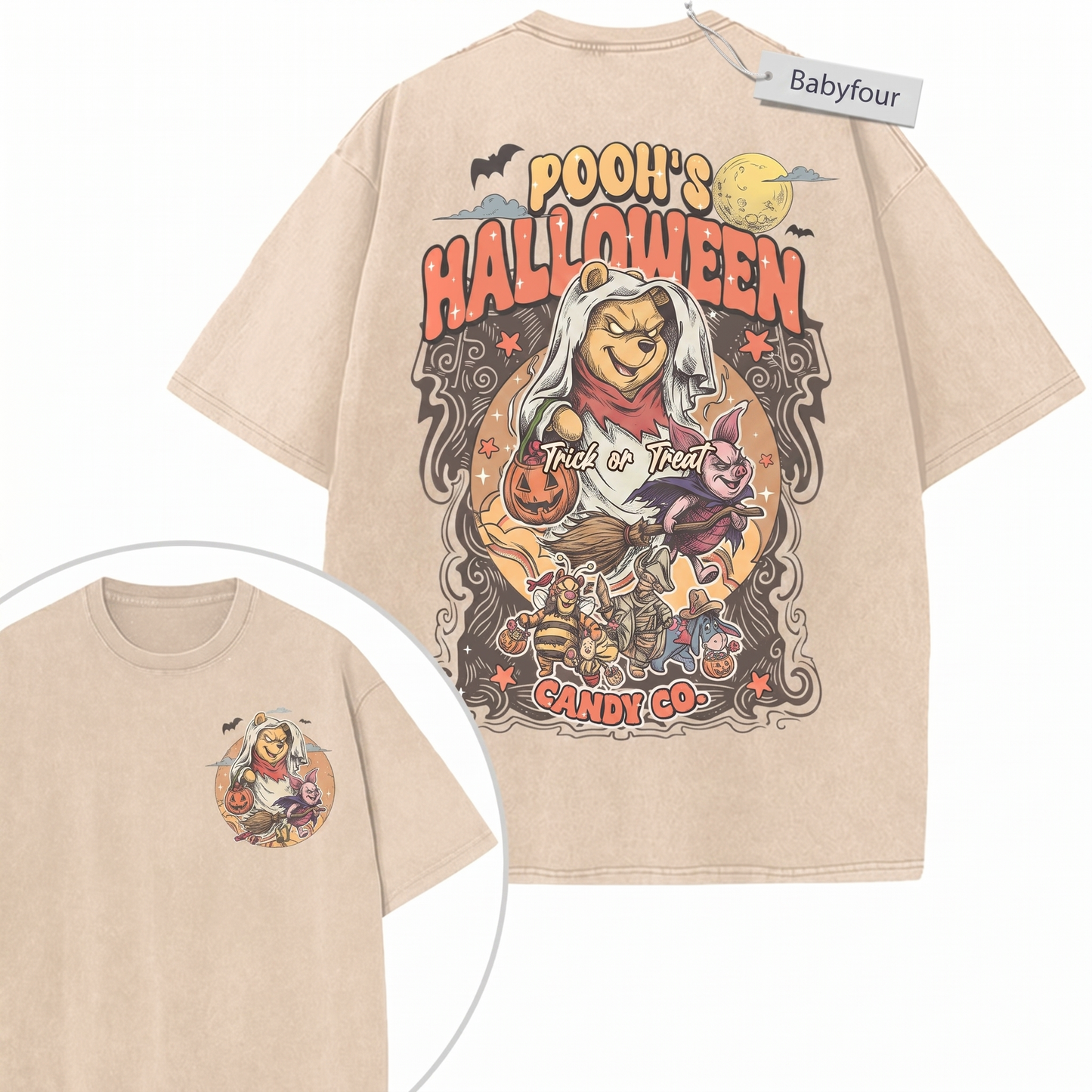 Vintage Halloween Yellow Bear Animated Character 2-Sided Graphic Tee Unisex T-shirt