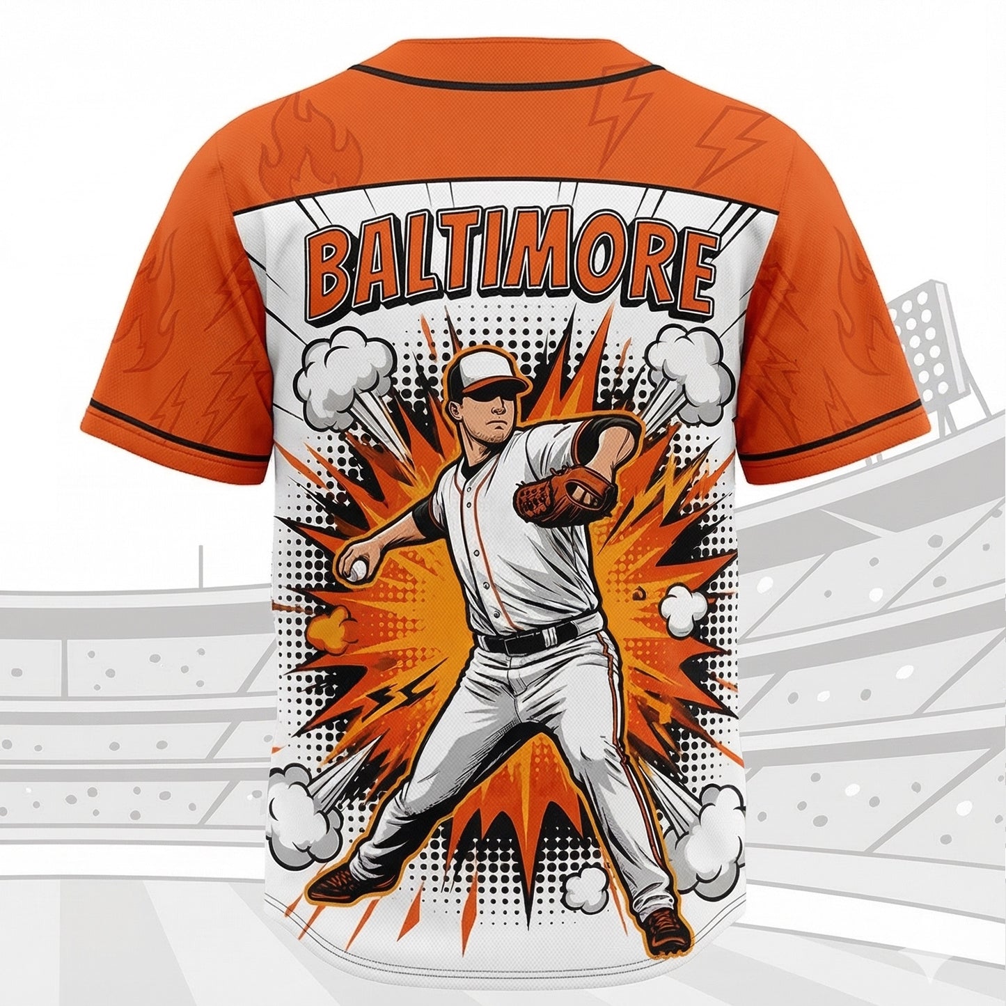 The Bay Storm Surge Baseball Jersey - 90s Bootleg Comic Graphic Button-Up Retro Shirt