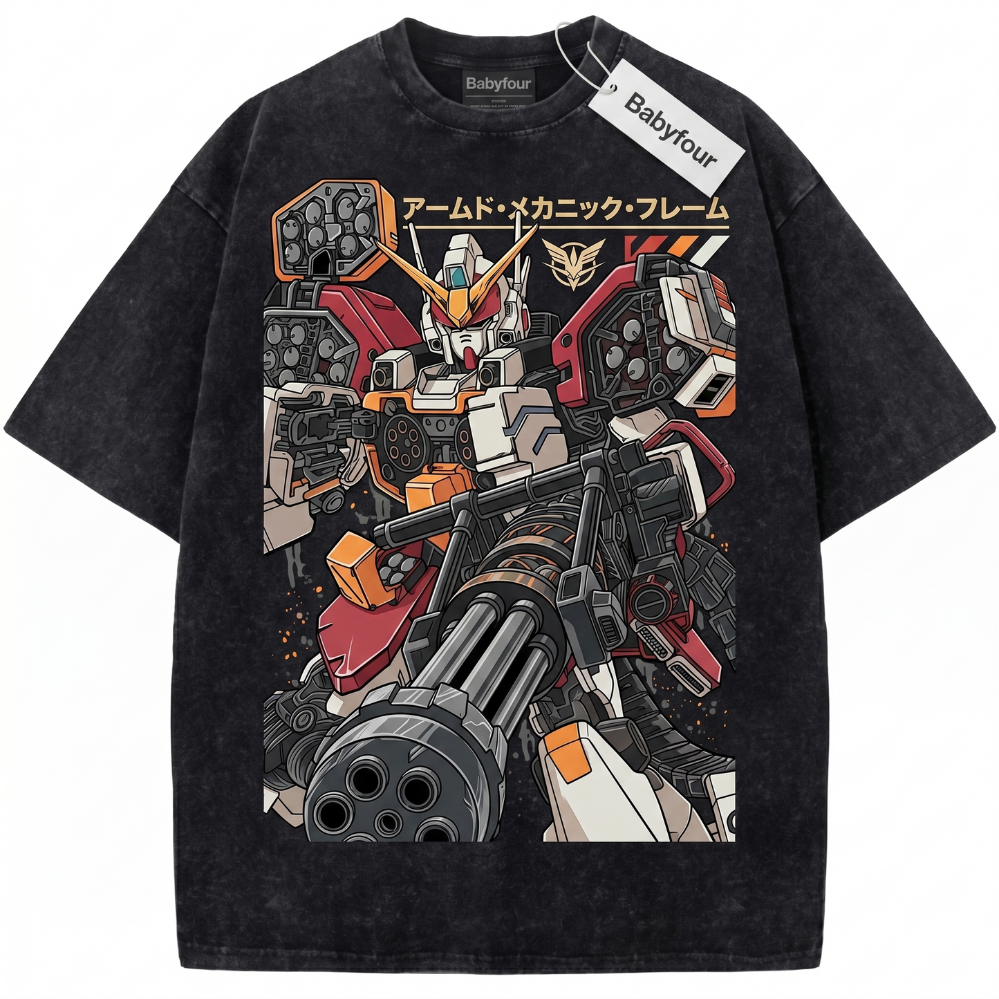 Funny Cute Mecha Robot Oversized Washed Graphic Tee Japanese Manga Apparel - Babyfour Unisex T-shirt