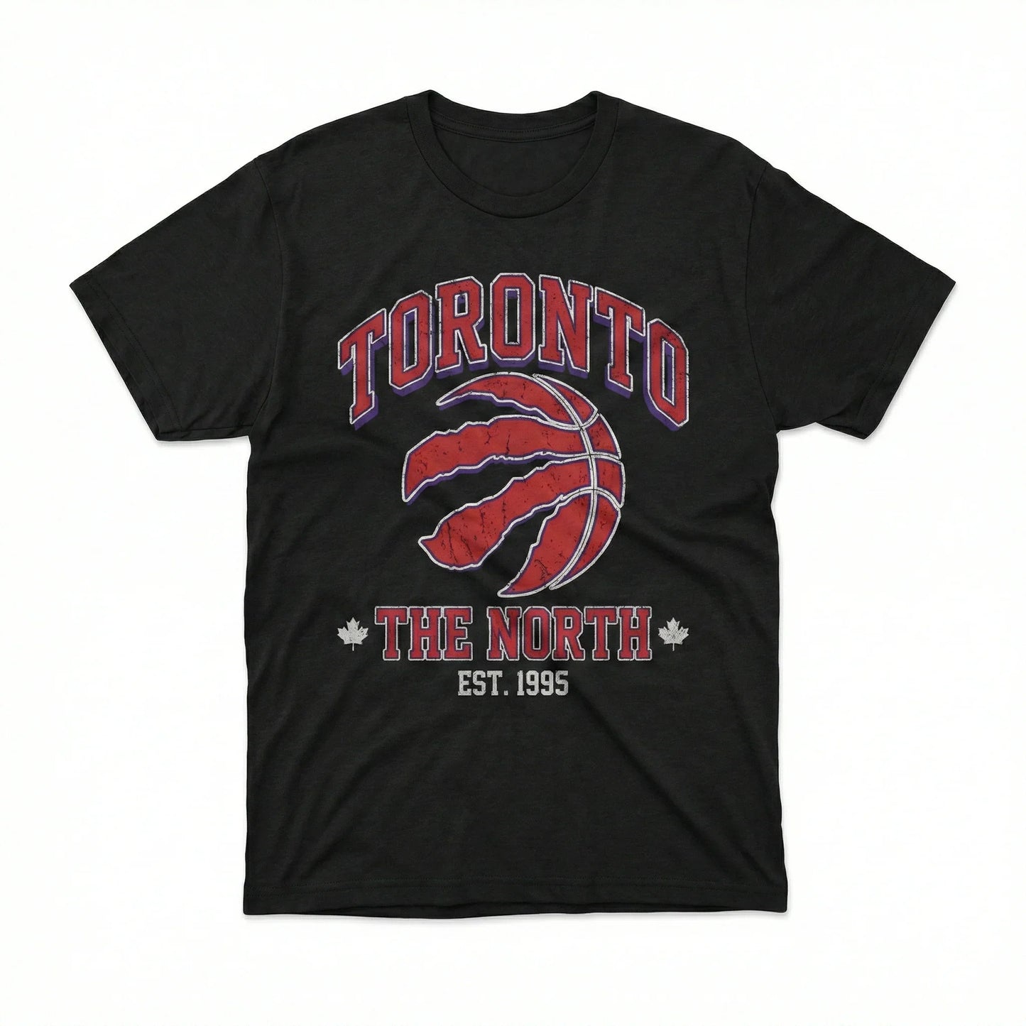 Black Toronto The North t-shirt with red basketball graphic and maple leaf details