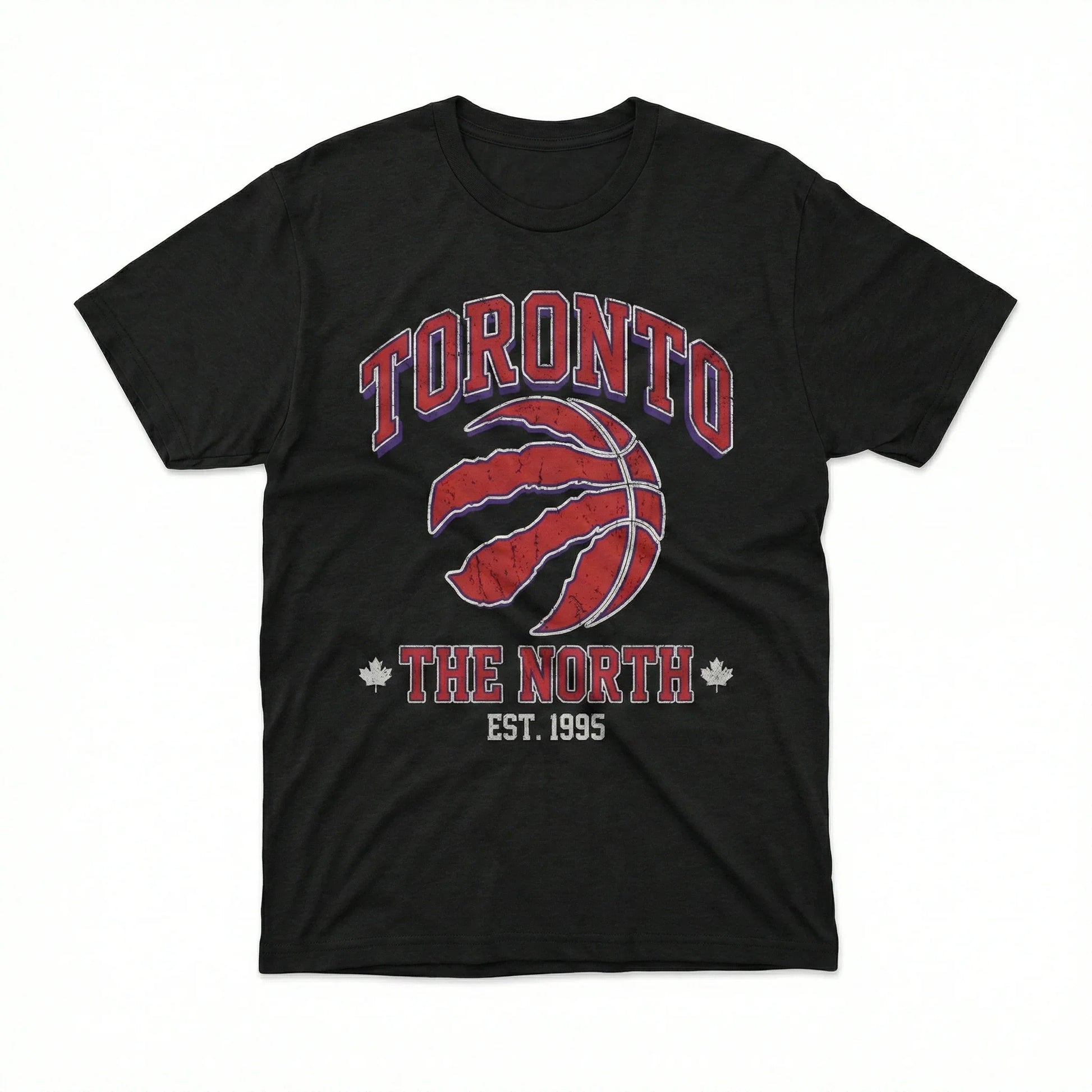 Black Toronto The North t-shirt with red basketball graphic and maple leaf details