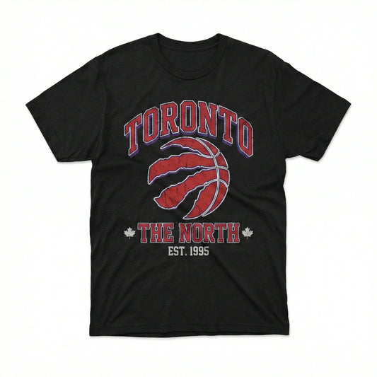 Black Toronto The North t-shirt with red basketball graphic and maple leaf details