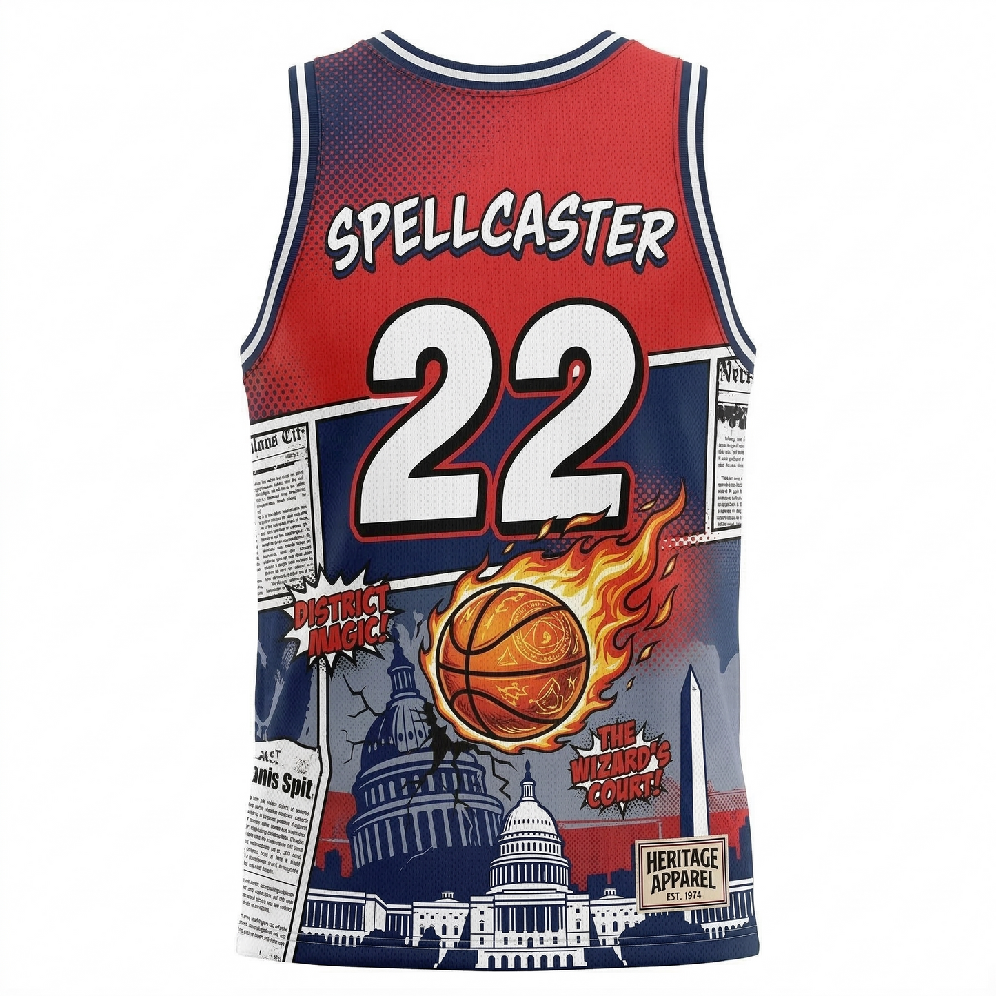 Washington DC "Spellcaster Heritage" Comic Art Basketball Jersey - Unisex Capital City Hoops Tank Top - Premium All-Over Print Fan Apparel