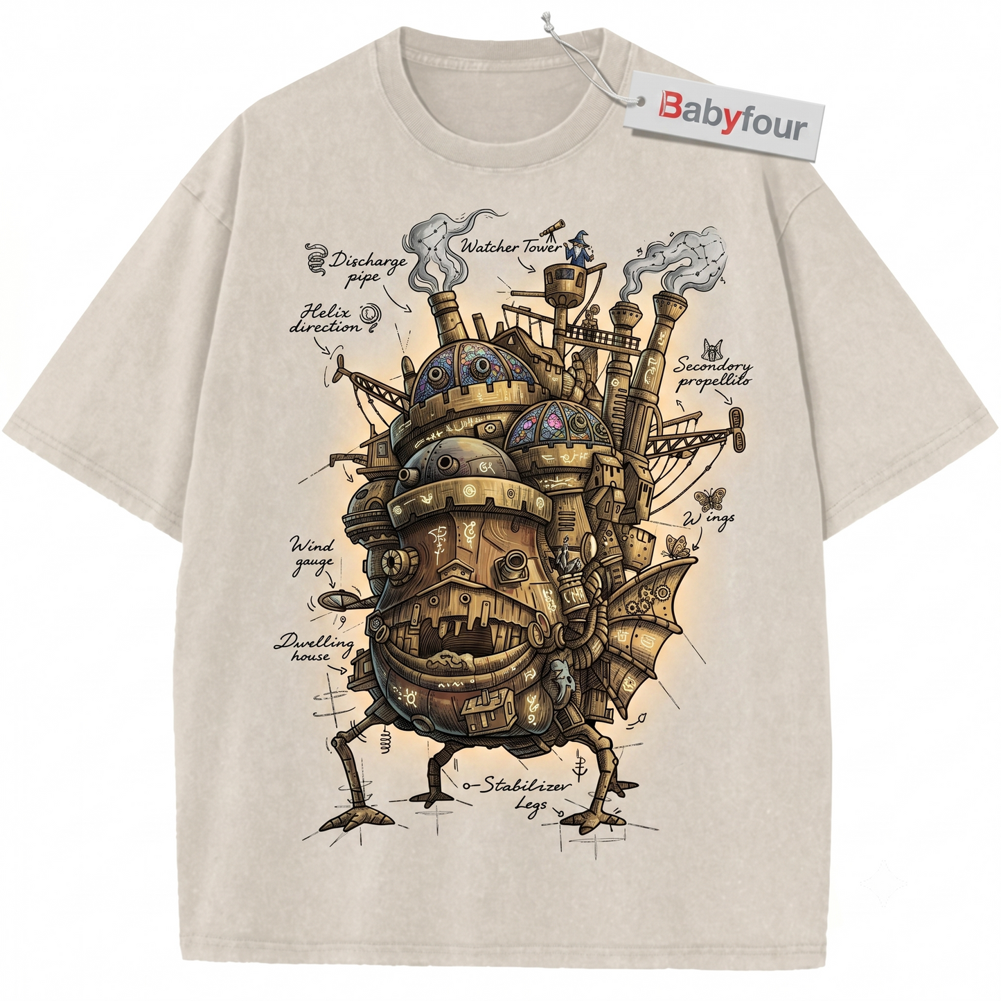 Howl's Moving Castle Vintage Graphic Tshirt, Retro Anime Flying Castle Unisex T-Shirt