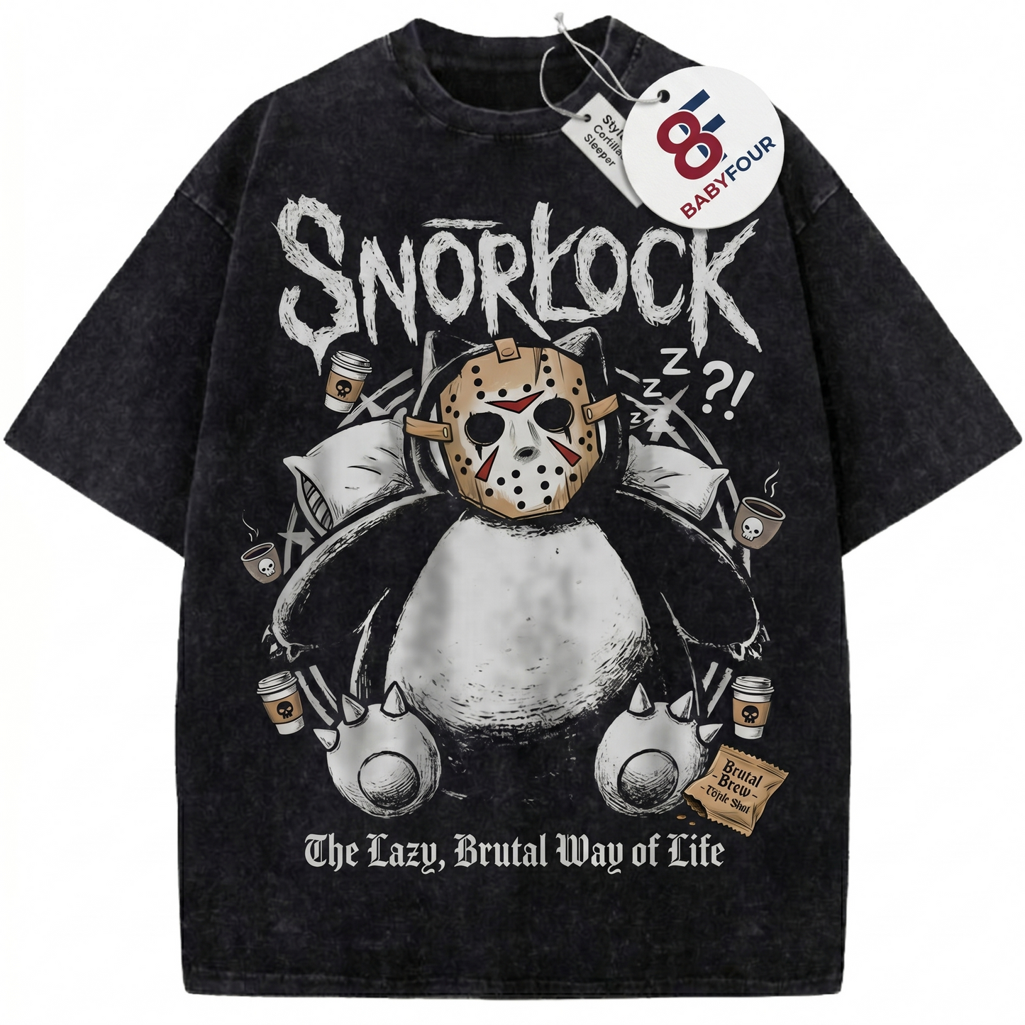 Heavy Metal Sleepy Monster Vintage Wash Graphic Tee - Retro Grunge Rock Heavyweight Unisex T-shirt