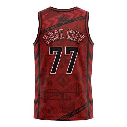 Rose City Basketball Jersey - Rip City Red & Black Heritage Edition - Unisex All-Over-Print Sports Top