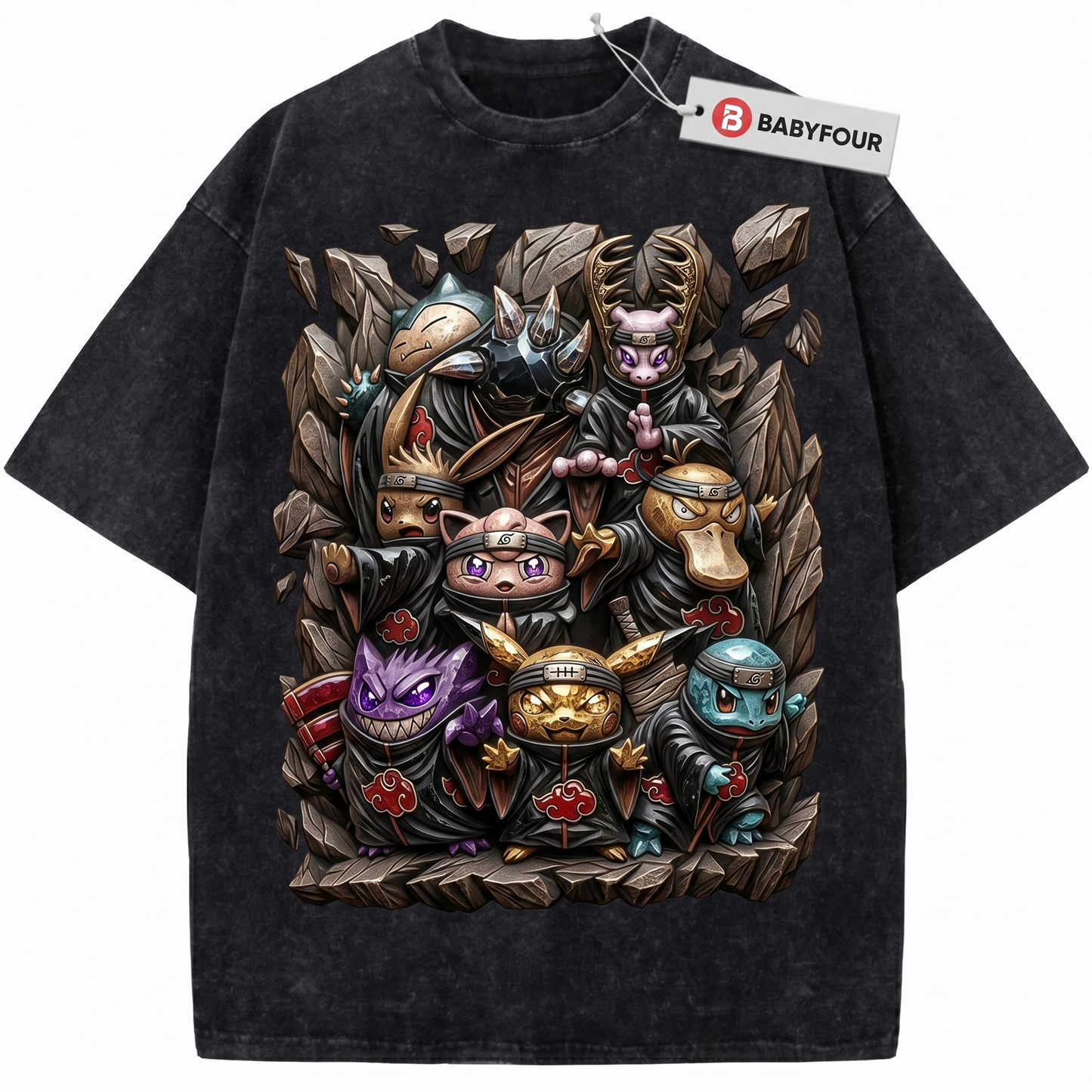 Gamer Squad Vintage Washed Graphic Tee - Retro Pocket Monster Akatsuki Inspired Unisex T-shirt