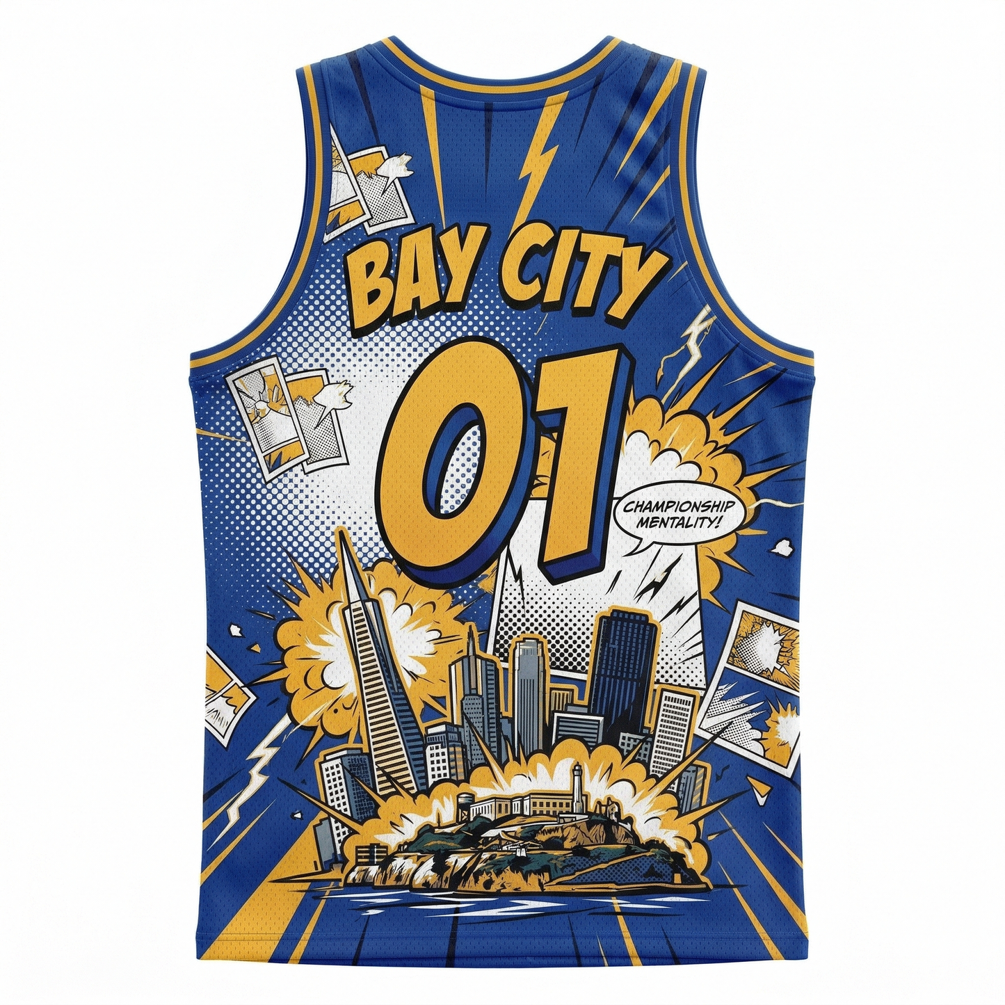 Bay City Blue & Gold Comic Book Style Basketball Jersey - Unisex Graphic Tank Top