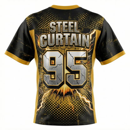 Steel City Comic Smash AOP Football Jersey | Black and Gold 90s Bootleg Gridiron Fan Gear