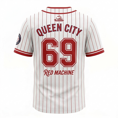 Cincy Queen City Baseball Heritage Pinstripe Jersey - Vintage Button Down Shirt, Unisex Adult