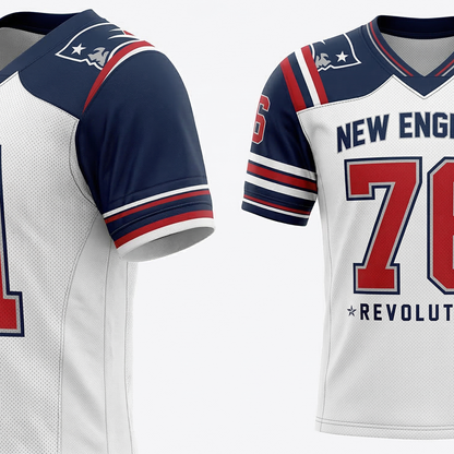 New England Football Inspired Professional Heritage Jersey - Red, White, Blue - Unisex Fan Apparel
