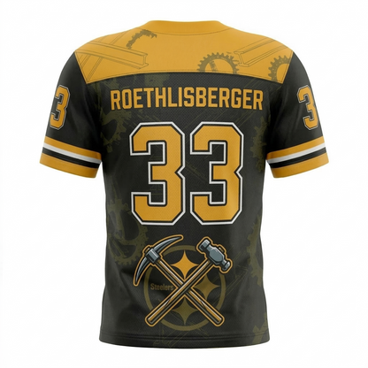 Premium Steel City Heritage Football Jersey - Black & Gold Vintage Gridiron AOP Uniform - Unisex