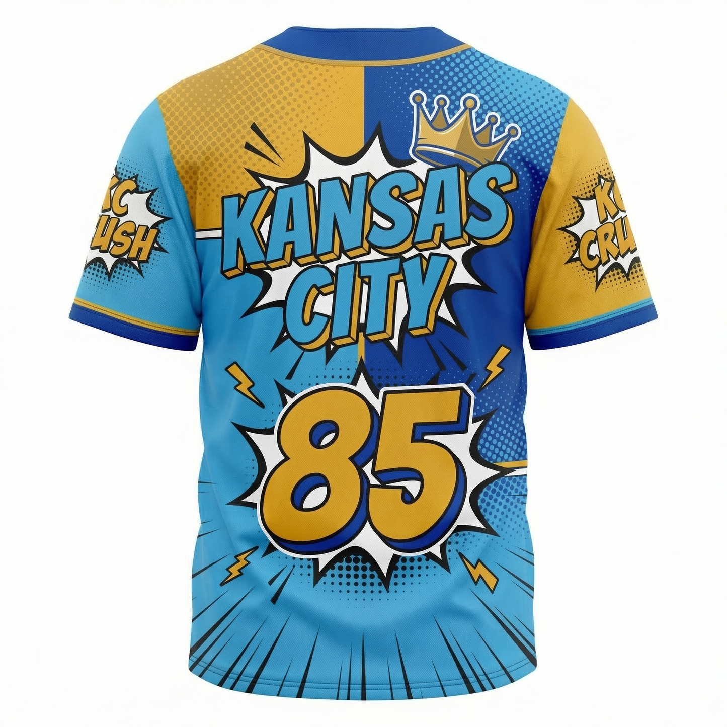 Crown Town KC Baseball Unisex AOP Button-Up Jersey - Retro Comic Style Heritage Shirt